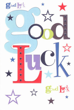 This vibrant good luck card, as seen from the window of a beloved South Croydon florist, strikes a balance between cheerful whimsy and genuine encouragement. The eye is immediately drawn to an oversized, baby-blue 'g,' its curved line setting a playful tone that echoes the joyful mood at local gatherings in South Croydon. Emboldened by deep burgundy reds and shadowy purples nestled amongst fresh moss greens, each letter sways with its own personality, standing out against a pristine white backdrop akin to the first snowflakes on Addington Road. Throughout the card, twinkling stars in indigo, sky, lavender, and pale mint spring across the design, recalling memories of stargazing in leafy South Croydon parks. There's an almost tactile pleasure to its polished cardstock-each smooth sweep under your hand a silent reassurance and a hope, just as you'd feel tying the final ribbon on a bouquet meant for a neighbour beginning a new adventure. The interplay of contrasting hues and thoughtfully chosen fonts sends a powerful message: supporters gather near, wishing you success from the heart of South Croydon. Designed for moments of transition-a big exam, an exciting move, or simply to brighten someone's week-this card radiates warmth and steadfast encouragement, a perfect match for a freshly arranged bouquet delivered just around the corner.